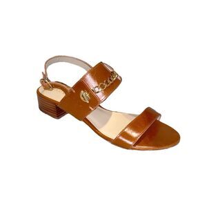 Enzo Angiolini Jazzmine Chain-Link Slingback Brown Leather Block Heel Sandals 9